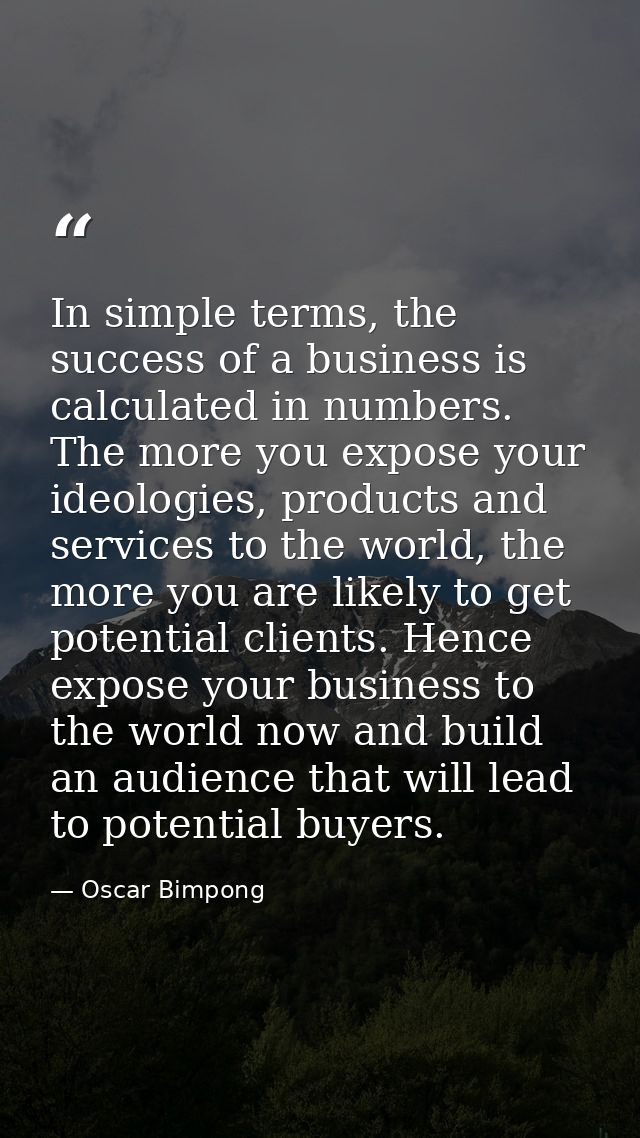 In simple terms, the success of a business is calculated in numbers. The more you expose your ideologies, products and s — Oscar Bimpong