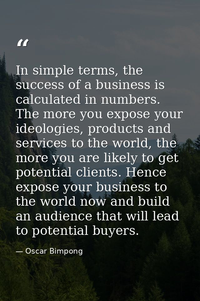In simple terms, the success of a business is calculated in numbers. The more you expose your ideologies, products and s — Oscar Bimpong
