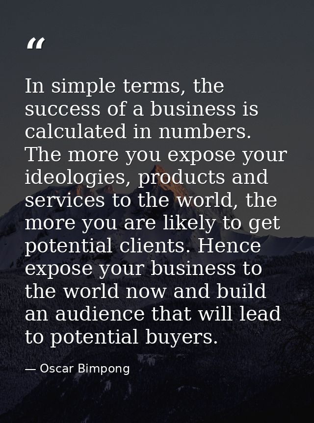 In simple terms, the success of a business is calculated in numbers. The more you expose your ideologies, products and s — Oscar Bimpong