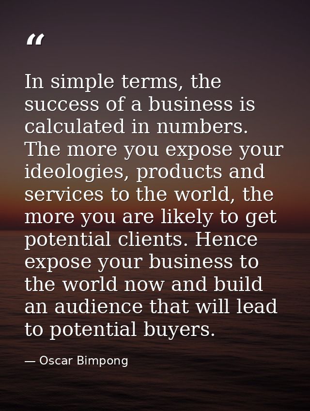 In simple terms, the success of a business is calculated in numbers. The more you expose your ideologies, products and s — Oscar Bimpong