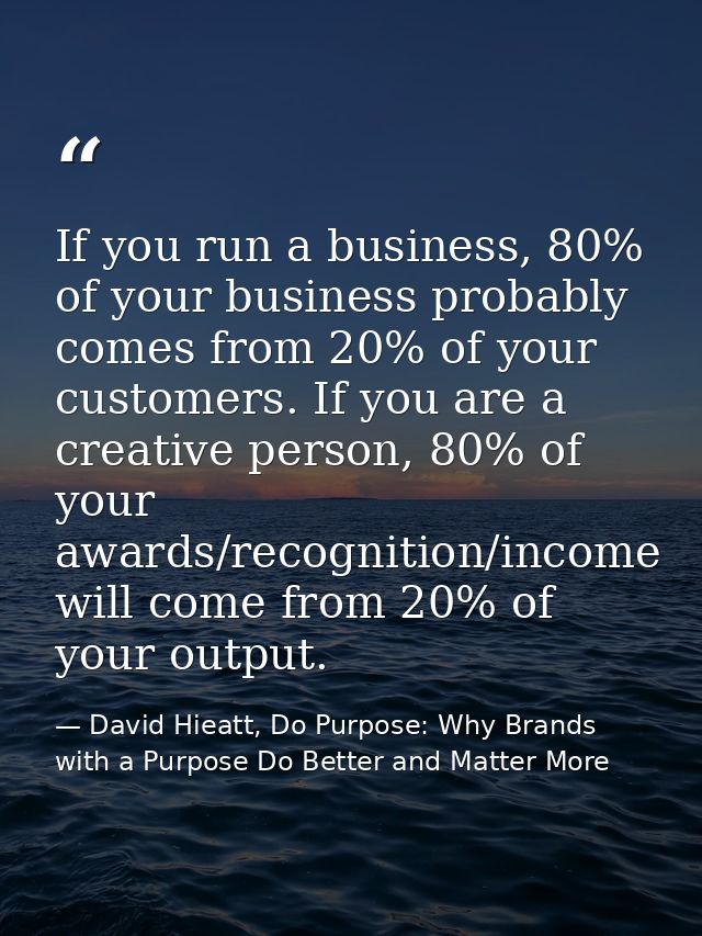 If you run a business, 80% of your business probably comes from 20% of your customers. If you are a creative person, 80% — David Hieatt, Do Purpose: Why Brands with a Purpose Do Better and Matter More