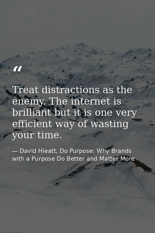 Treat distractions as the enemy. The internet is brilliant but it is one very efficient way of wasting your time. — David Hieatt, Do Purpose: Why Brands with a Purpose Do Better and Matter More