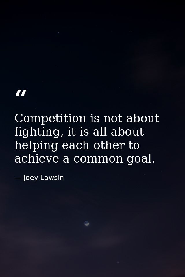 Competition is not about fighting, it is all about helping each other to achieve a common goal. — Joey Lawsin
