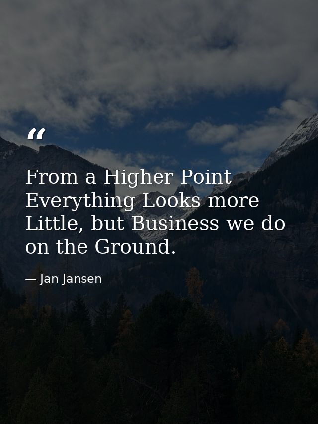 From a Higher Point Everything Looks more Little, but Business we do on the Ground. — Jan Jansen