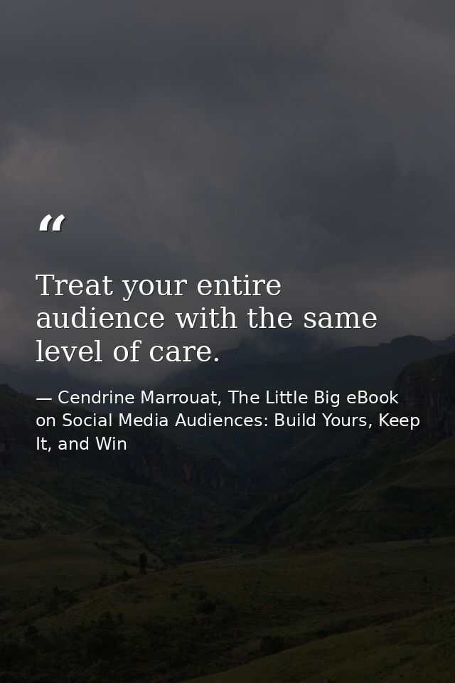 Treat your entire audience with the same level of care. — Cendrine Marrouat, The Little Big eBook on Social Media Audiences: Build Yours, Keep It, and Win