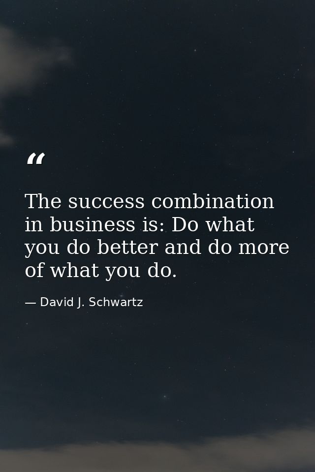 The success combination in business is: Do what you do better and do more of what you do. — David J. Schwartz