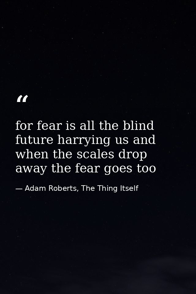for fear is all the blind future harrying us and when the scales drop away the fear goes too — Adam Roberts, The Thing Itself
