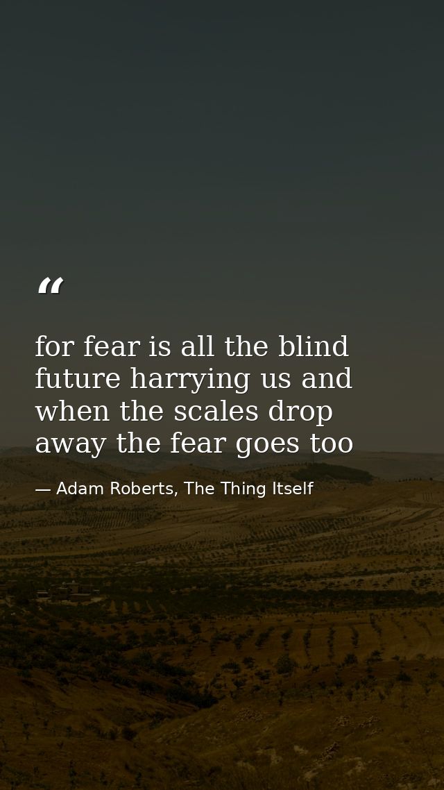 for fear is all the blind future harrying us and when the scales drop away the fear goes too — Adam Roberts, The Thing Itself