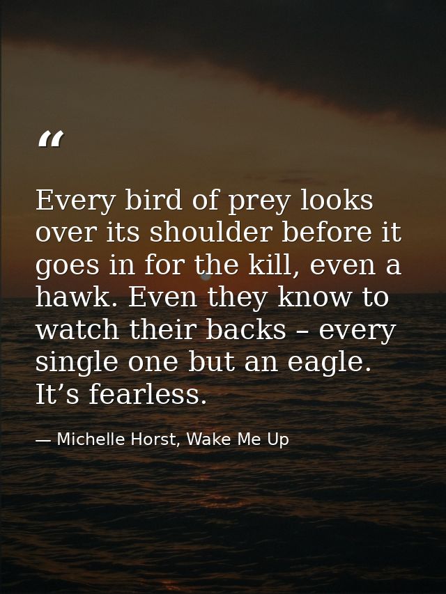 Every bird of prey looks over its shoulder before it goes in for the kill, even a hawk. Even they know to watch their ba — Michelle Horst, Wake Me Up