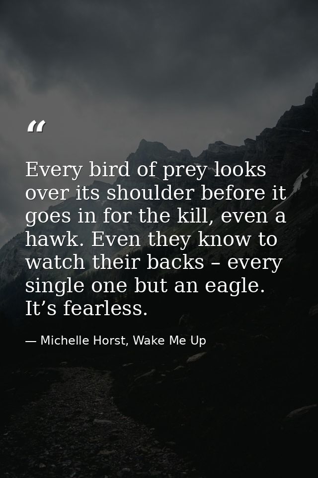 Every bird of prey looks over its shoulder before it goes in for the kill, even a hawk. Even they know to watch their ba — Michelle Horst, Wake Me Up