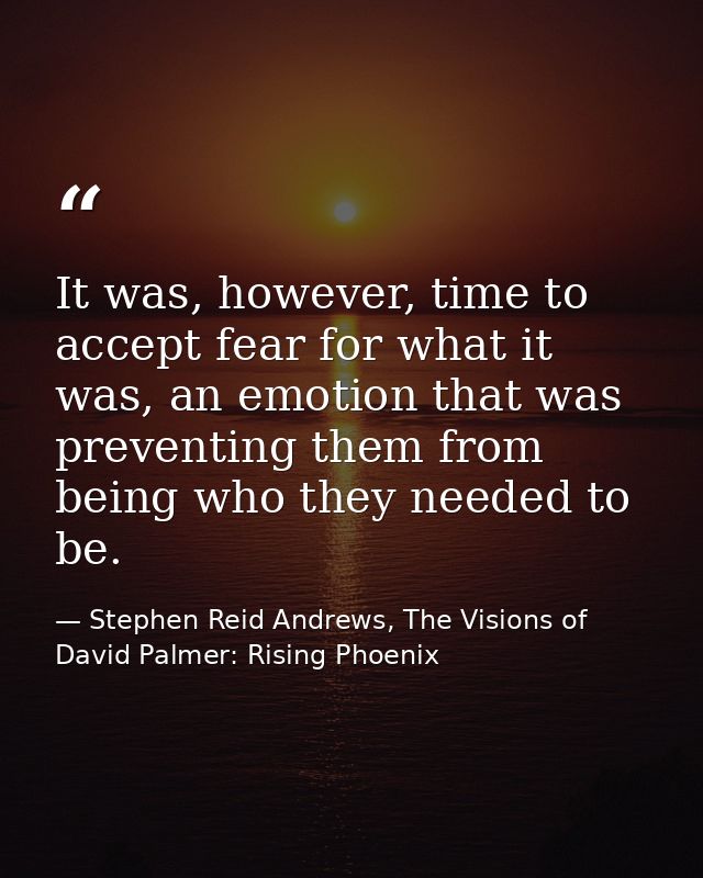 It was, however, time to accept fear for what it was, an emotion that was preventing them from being who they needed to  — Stephen Reid Andrews, The Visions of David Palmer: Rising Phoenix