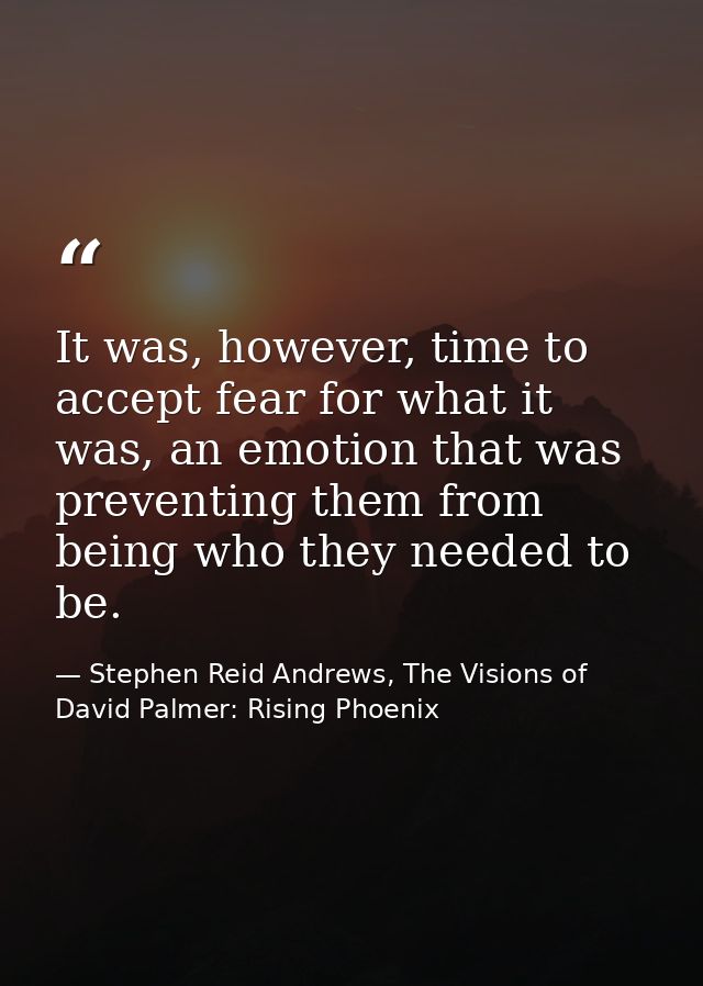 It was, however, time to accept fear for what it was, an emotion that was preventing them from being who they needed to  — Stephen Reid Andrews, The Visions of David Palmer: Rising Phoenix