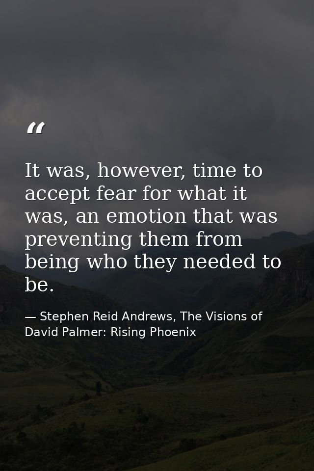 It was, however, time to accept fear for what it was, an emotion that was preventing them from being who they needed to  — Stephen Reid Andrews, The Visions of David Palmer: Rising Phoenix