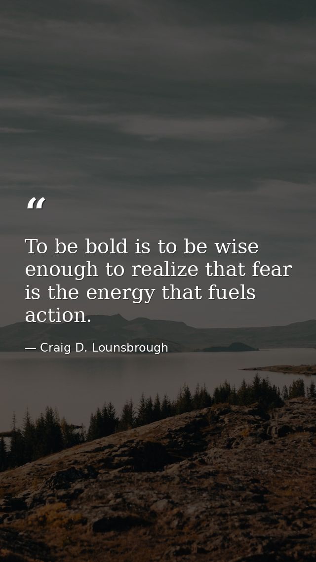 To be bold is to be wise enough to realize that fear is the energy that fuels action. — Craig D. Lounsbrough