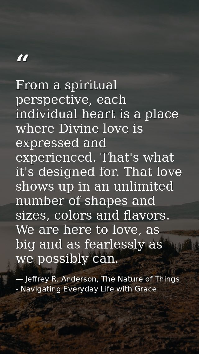 From a spiritual perspective, each individual heart is a place where Divine love is expressed and experienced. That's wh — Jeffrey R. Anderson, The Nature of Things - Navigating Everyday Life with Grace