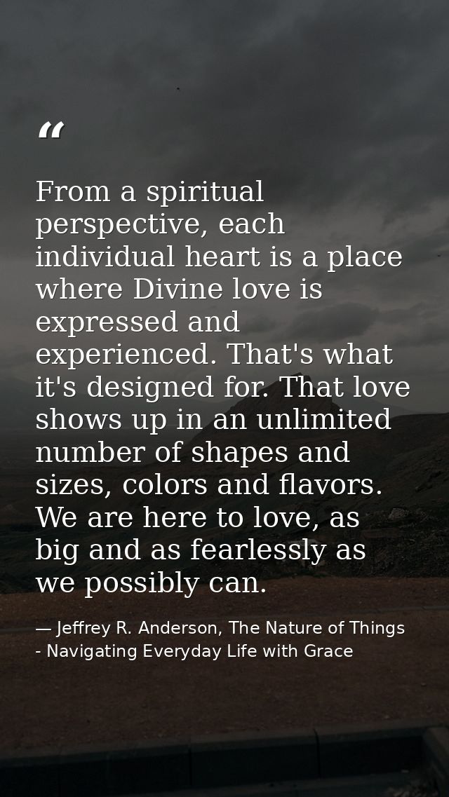 From a spiritual perspective, each individual heart is a place where Divine love is expressed and experienced. That's wh — Jeffrey R. Anderson, The Nature of Things - Navigating Everyday Life with Grace
