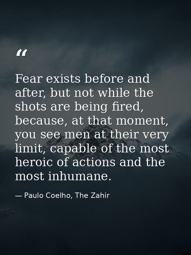 Fear exists before and after, but not while the shots are being fired, because, at that moment, you see men at their ver — Paulo Coelho, The Zahir