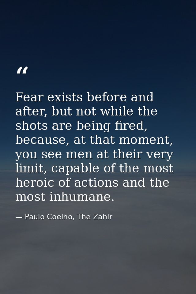 Fear exists before and after, but not while the shots are being fired, because, at that moment, you see men at their ver — Paulo Coelho, The Zahir