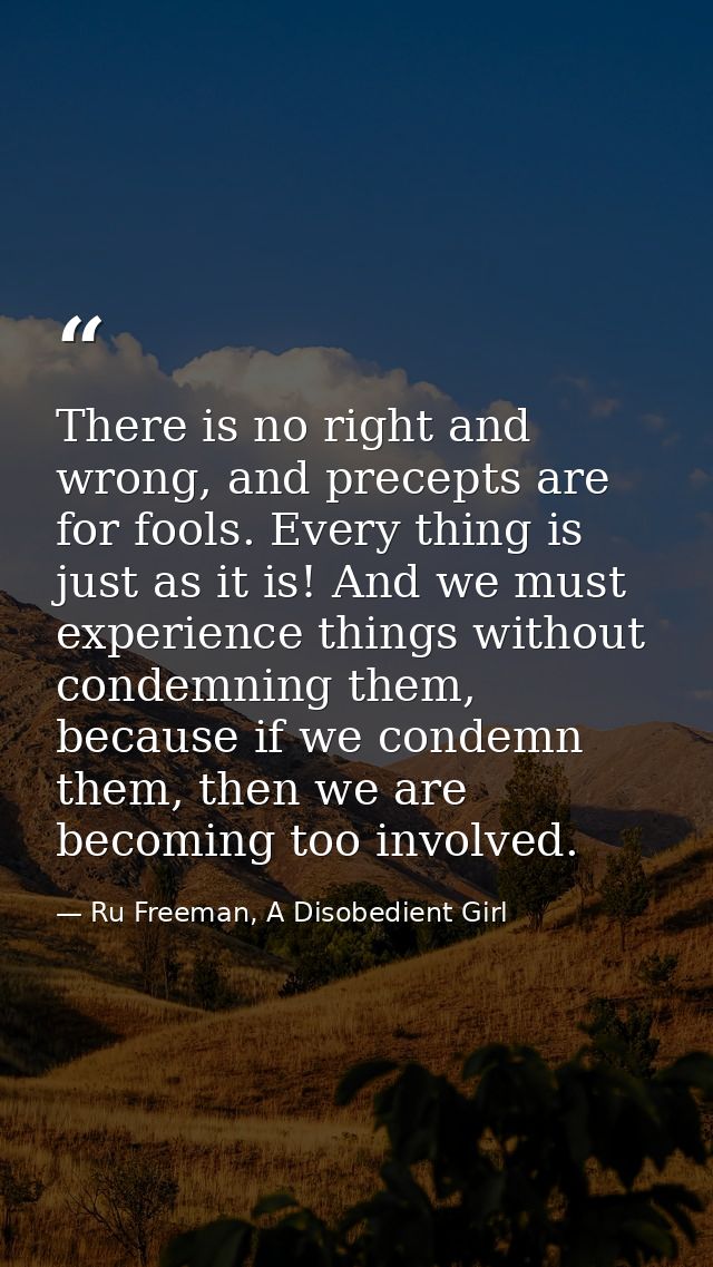 There is no right and wrong, and precepts are for fools. Every thing is just as it is! And we must experience things wit — Ru Freeman, A Disobedient Girl