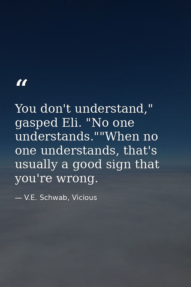 You don't understand," gasped Eli. "No one understands.""When no one understands, that's usually a good sign that you're — V.E. Schwab, Vicious
