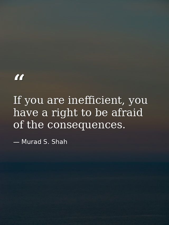 If you are inefficient, you have a right to be afraid of the consequences. — Murad S. Shah