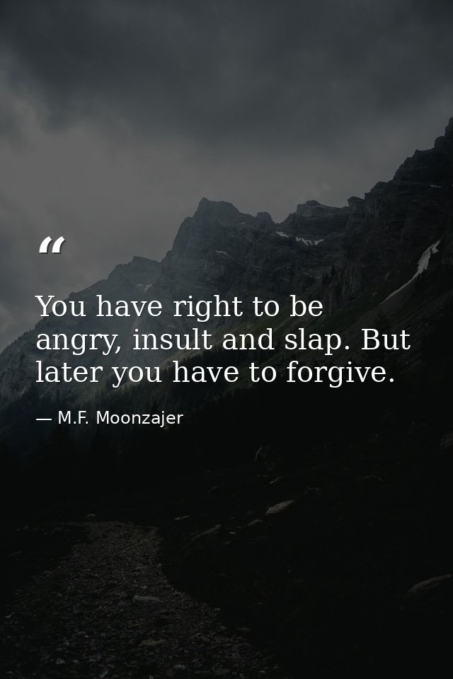 You have right to be angry, insult and slap. But later you have to forgive. — M.F. Moonzajer
