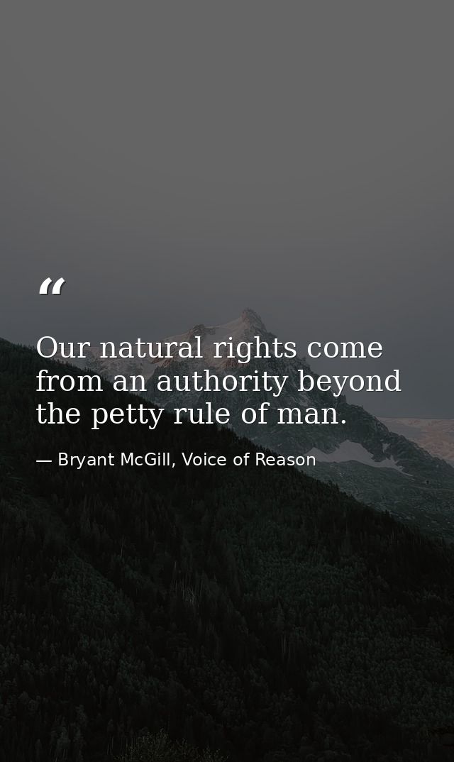 Our natural rights come from an authority beyond the petty rule of man. — Bryant McGill, Voice of Reason