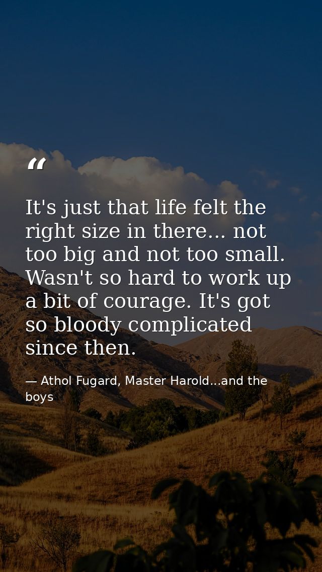 It's just that life felt the right size in there... not too big and not too small. Wasn't so hard to work up a bit of co — Athol Fugard, Master Harold...and the boys