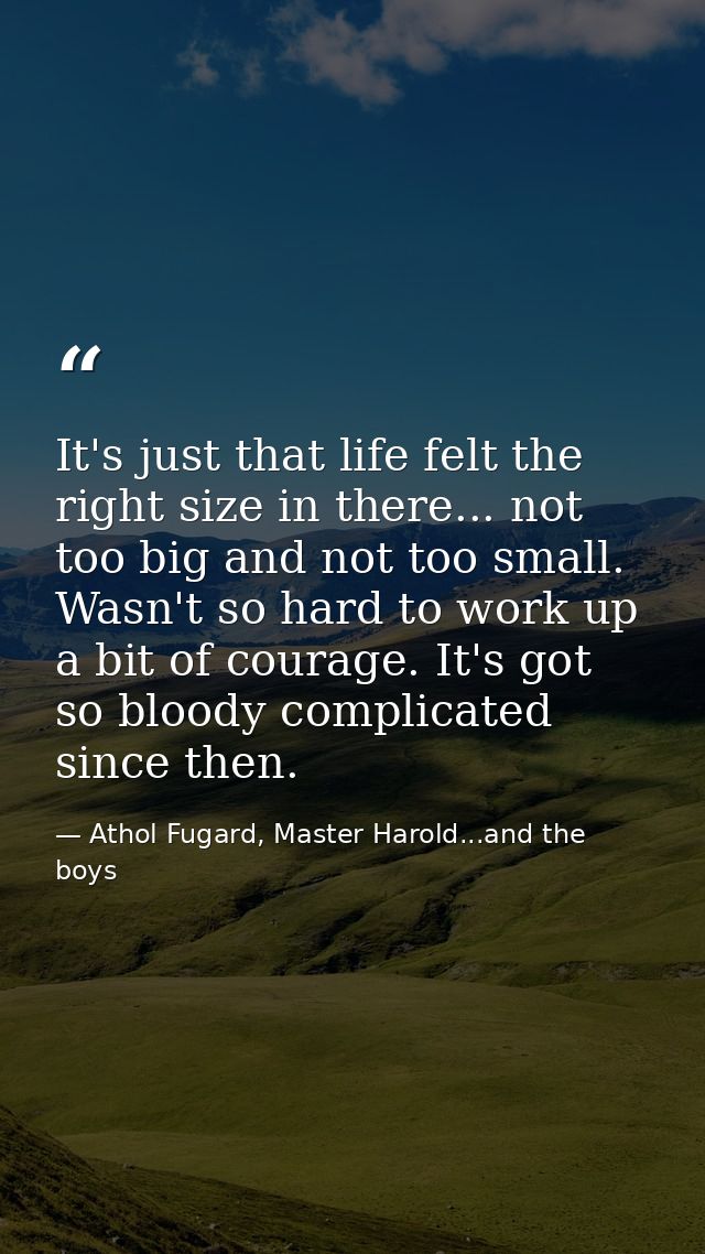 It's just that life felt the right size in there... not too big and not too small. Wasn't so hard to work up a bit of co — Athol Fugard, Master Harold...and the boys
