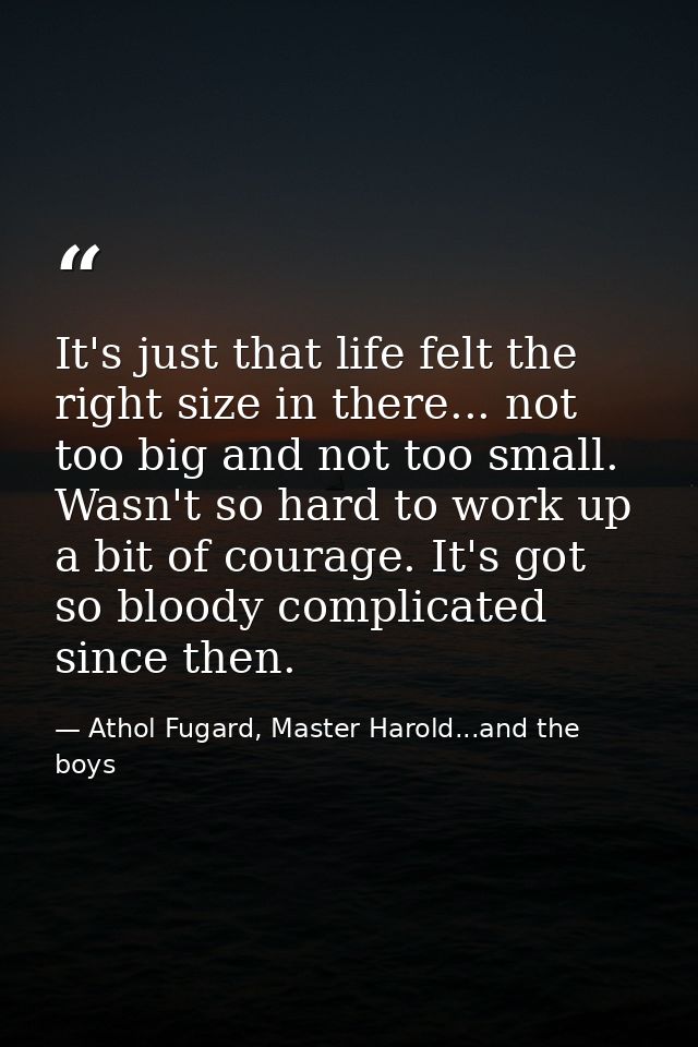 It's just that life felt the right size in there... not too big and not too small. Wasn't so hard to work up a bit of co — Athol Fugard, Master Harold...and the boys