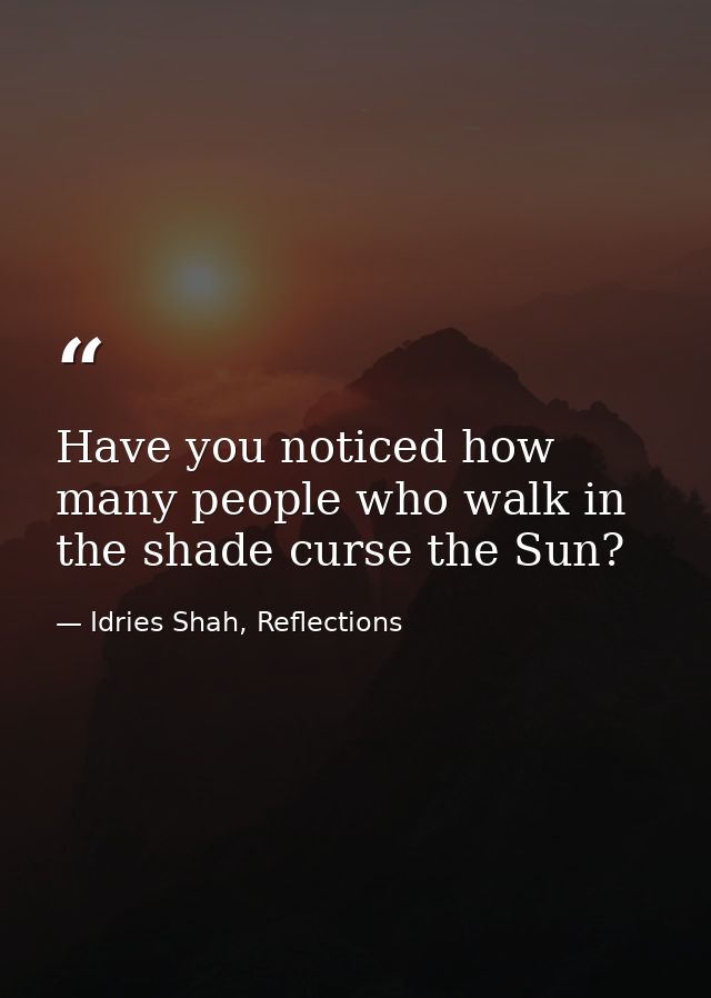 Have you noticed how many people who walk in the shade curse the Sun? — Idries Shah, Reflections