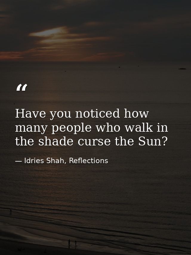 Have you noticed how many people who walk in the shade curse the Sun? — Idries Shah, Reflections