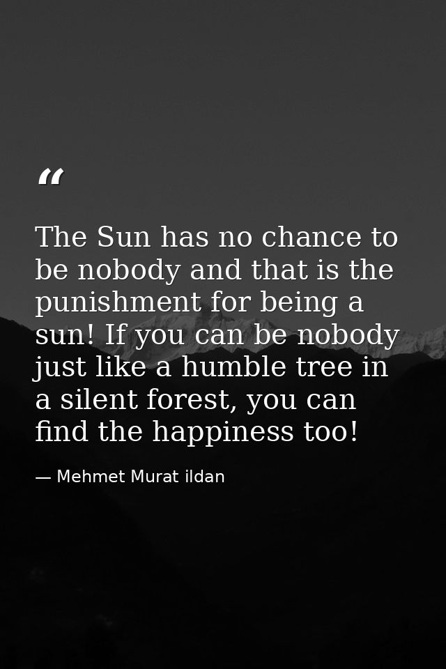 The Sun has no chance to be nobody and that is the punishment for being a sun! If you can be nobody just like a humble t — Mehmet Murat ildan