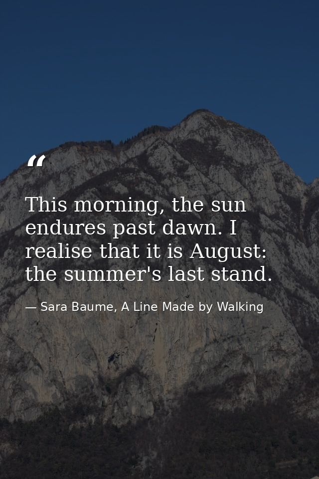 This morning, the sun endures past dawn. I realise that it is August: the summer's last stand. — Sara Baume, A Line Made by Walking