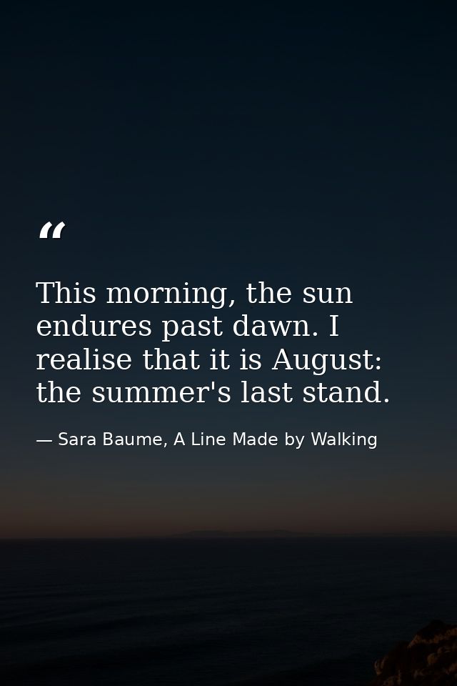 This morning, the sun endures past dawn. I realise that it is August: the summer's last stand. — Sara Baume, A Line Made by Walking