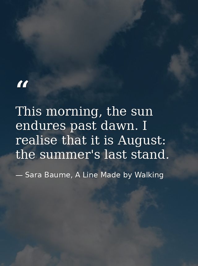 This morning, the sun endures past dawn. I realise that it is August: the summer's last stand. — Sara Baume, A Line Made by Walking