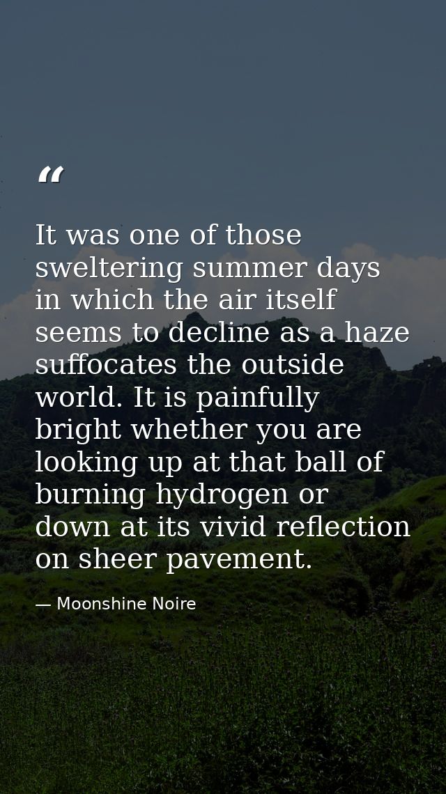 It was one of those sweltering summer days in which the air itself seems to decline as a haze suffocates the outside wor — Moonshine Noire