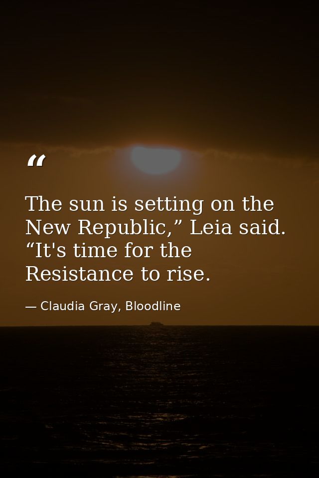 The sun is setting on the New Republic,” Leia said. “It's time for the Resistance to rise. — Claudia Gray, Bloodline