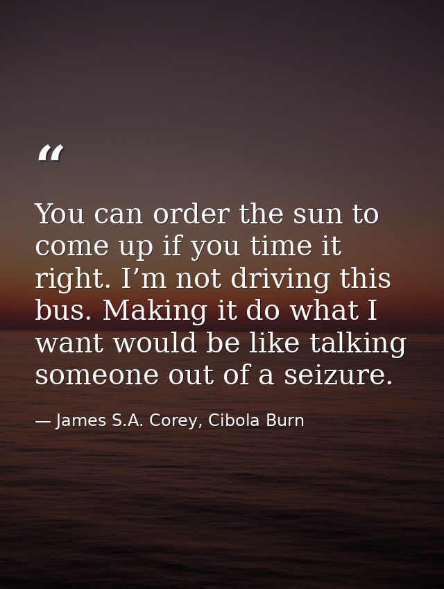 You can order the sun to come up if you time it right. I’m not driving this bus. Making it do what I want would be like  — James S.A. Corey, Cibola Burn