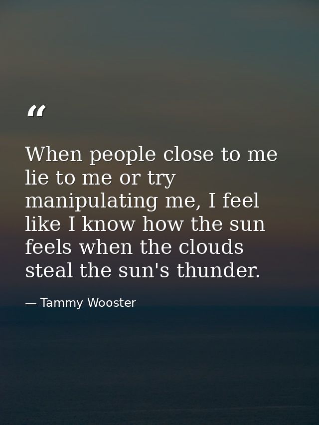 When people close to me lie to me or try manipulating me, I feel like I know how the sun feels when the clouds steal the — Tammy Wooster