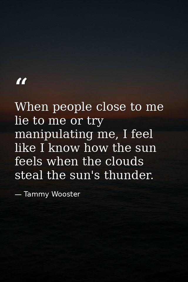 When people close to me lie to me or try manipulating me, I feel like I know how the sun feels when the clouds steal the — Tammy Wooster
