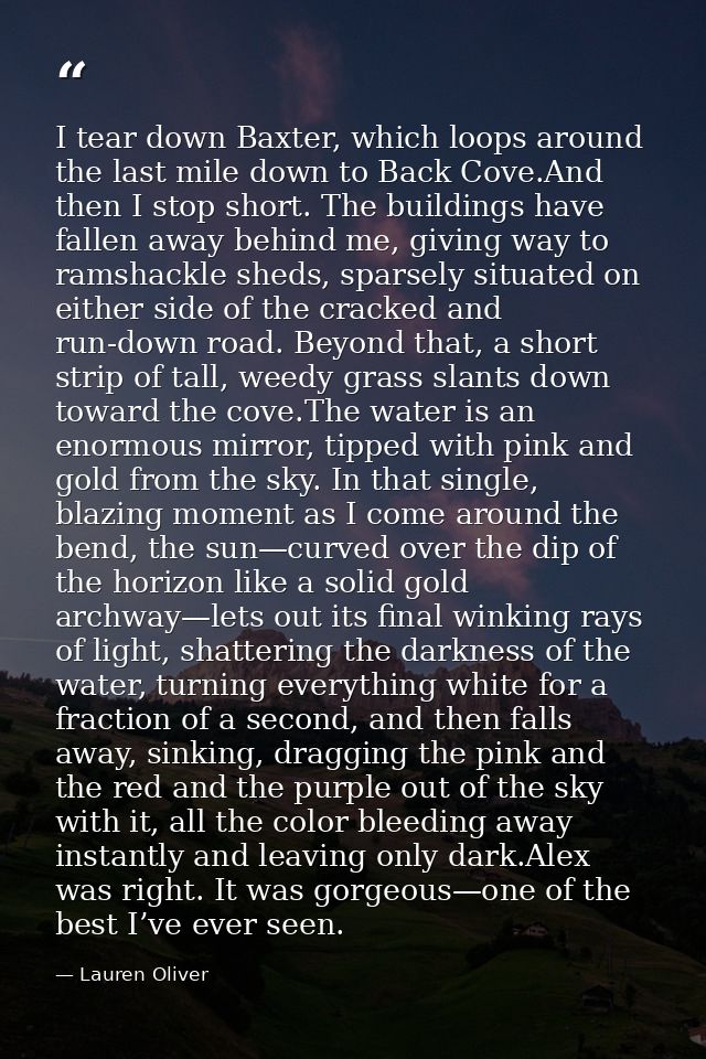 I tear down Baxter, which loops around the last mile down to Back Cove.And then I stop short. The buildings have fallen  — Lauren Oliver
