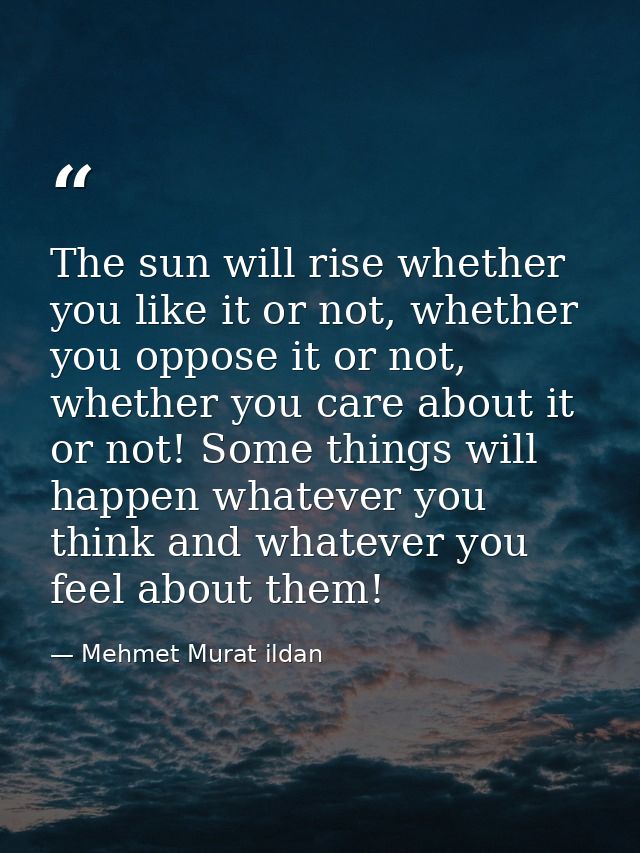The sun will rise whether you like it or not, whether you oppose it or not, whether you care about it or not! Some thing — Mehmet Murat ildan