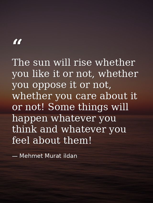 The sun will rise whether you like it or not, whether you oppose it or not, whether you care about it or not! Some thing — Mehmet Murat ildan