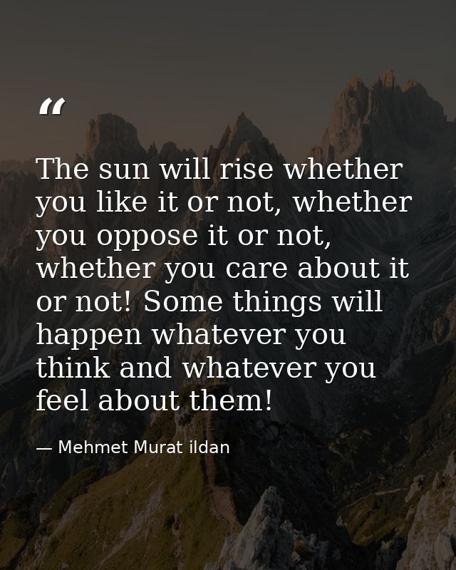 The sun will rise whether you like it or not, whether you oppose it or not, whether you care about it or not! Some thing — Mehmet Murat ildan