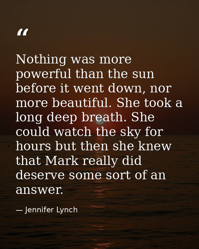 Nothing was more powerful than the sun before it went down, nor more beautiful. She took a long deep breath. She could w — Jennifer Lynch