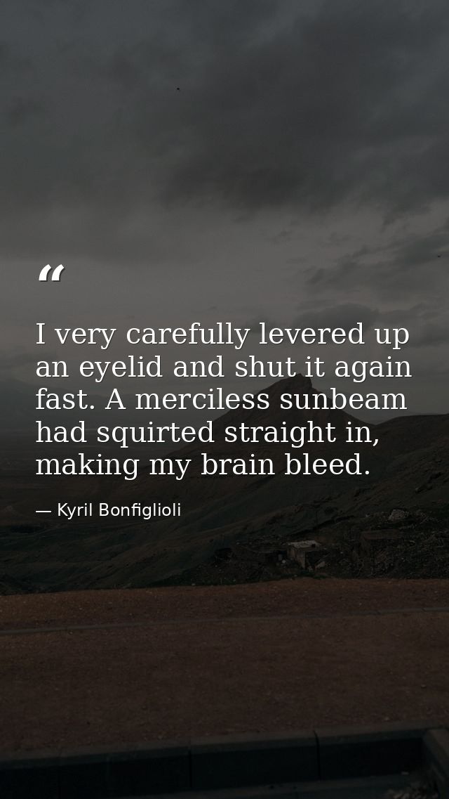 I very carefully levered up an eyelid and shut it again fast. A merciless sunbeam had squirted straight in, making my br — Kyril Bonfiglioli