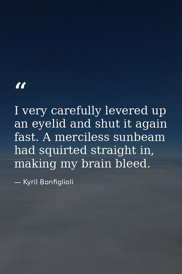 I very carefully levered up an eyelid and shut it again fast. A merciless sunbeam had squirted straight in, making my br — Kyril Bonfiglioli