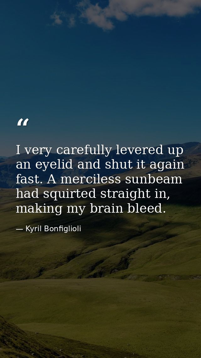 I very carefully levered up an eyelid and shut it again fast. A merciless sunbeam had squirted straight in, making my br — Kyril Bonfiglioli