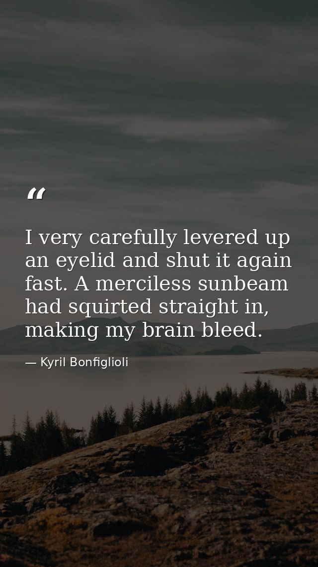 I very carefully levered up an eyelid and shut it again fast. A merciless sunbeam had squirted straight in, making my br — Kyril Bonfiglioli